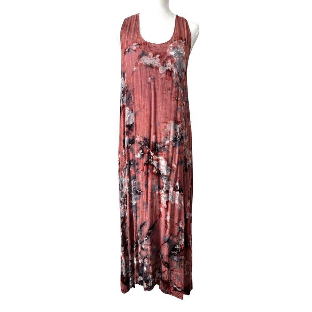 Sleeveless Tie-Dye Maxi Dress Size M Gray Green Beach Vacation Travel